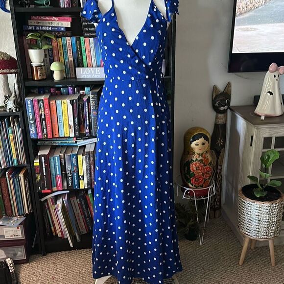 Rebecca B Size 2 Blue and white polka dot dress maxi dress - Picture 1 of 7